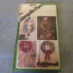 Vintage Simplicity 6615 Wreath Pattern Seasonal Decor Bunny Heart Fall Xmas